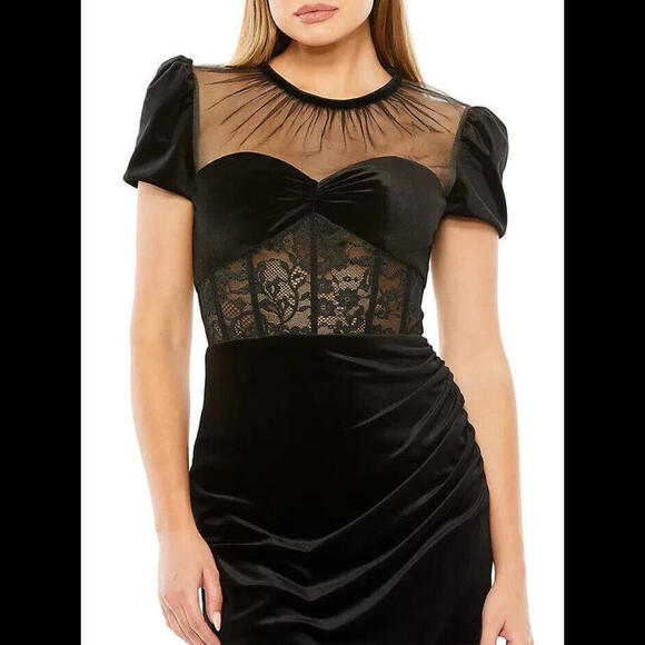 NEW Mac Duggal Lace-Embellished Bustier Midi-Dress in Black Sz 12 #D7804 - Picture 2 of 7